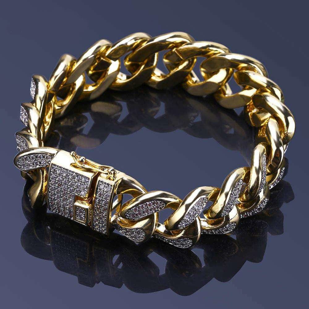 VVS Jewelry hip hop jewelry Gold/Silver/Rose Gold 3 Tone Bling Cuban Chain Bracelet