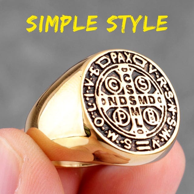 VVS Jewelry hip hop jewelry Gold Simple / 11 Saint Benedict Cspb Cross Ring