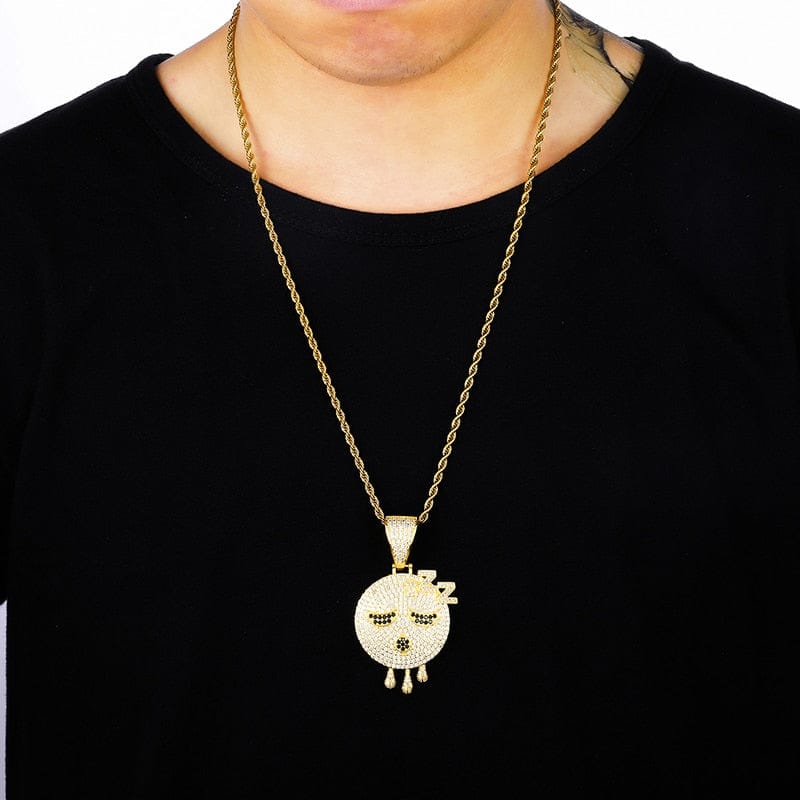VVS Jewelry hip hop jewelry Gold Sleepy Head Dripping Emoji Pendant + Chain