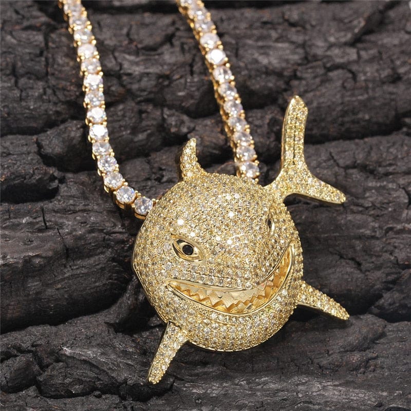 VVS Jewelry hip hop jewelry Gold / Tennis Chain / 18 Inch Shark 6IX9INE Bling Pendant Necklace