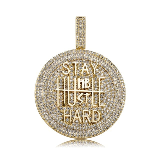 VVS Jewelry hip hop jewelry Gold / Tennis chain / 20inch Fully Iced Stay Humble Hustle Hard Round Pendant Chain