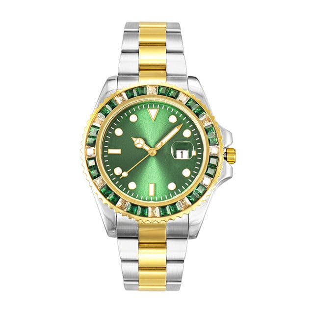 VVS Jewelry hip hop jewelry green silver gold VVS Jewelry Rollie Style Iced Gem Dial Two-Tone Watch