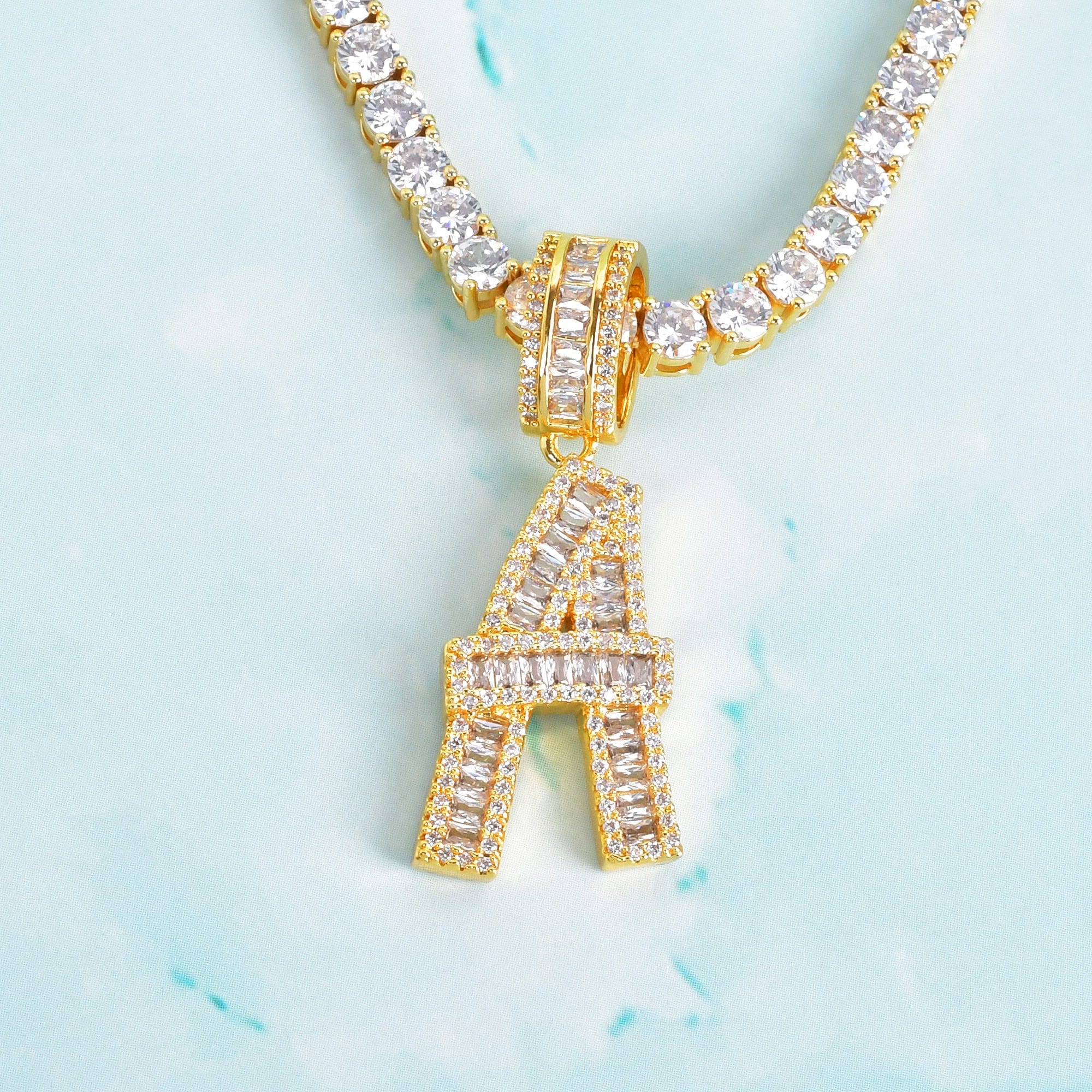 VVS Jewelry hip hop jewelry Initial Iced out Baguette Letter Pendant + FREE Chain