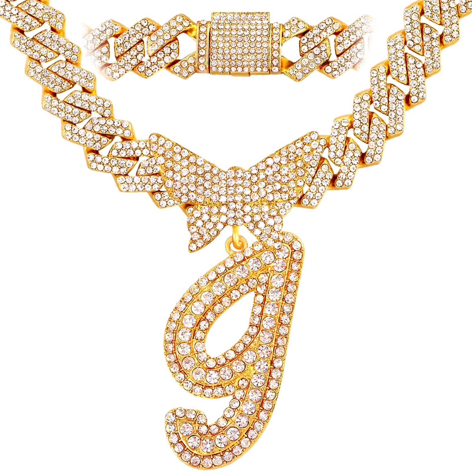 VVS Jewelry hip hop jewelry J / Gold Bling Butterfly Letter Cuban Link Chain