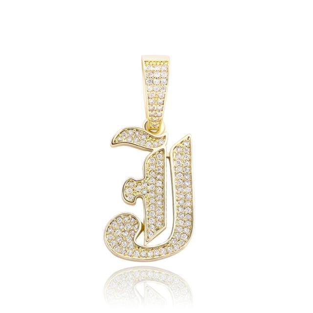 VVS Jewelry hip hop jewelry J / Rose gold VVS Jewelry Old English Initial Pendant Necklace