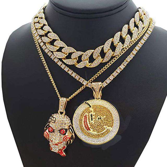 VVS Jewelry hip hop jewelry Jigsaw Pendant + Round Pendant + Cuban Choker Chain Set