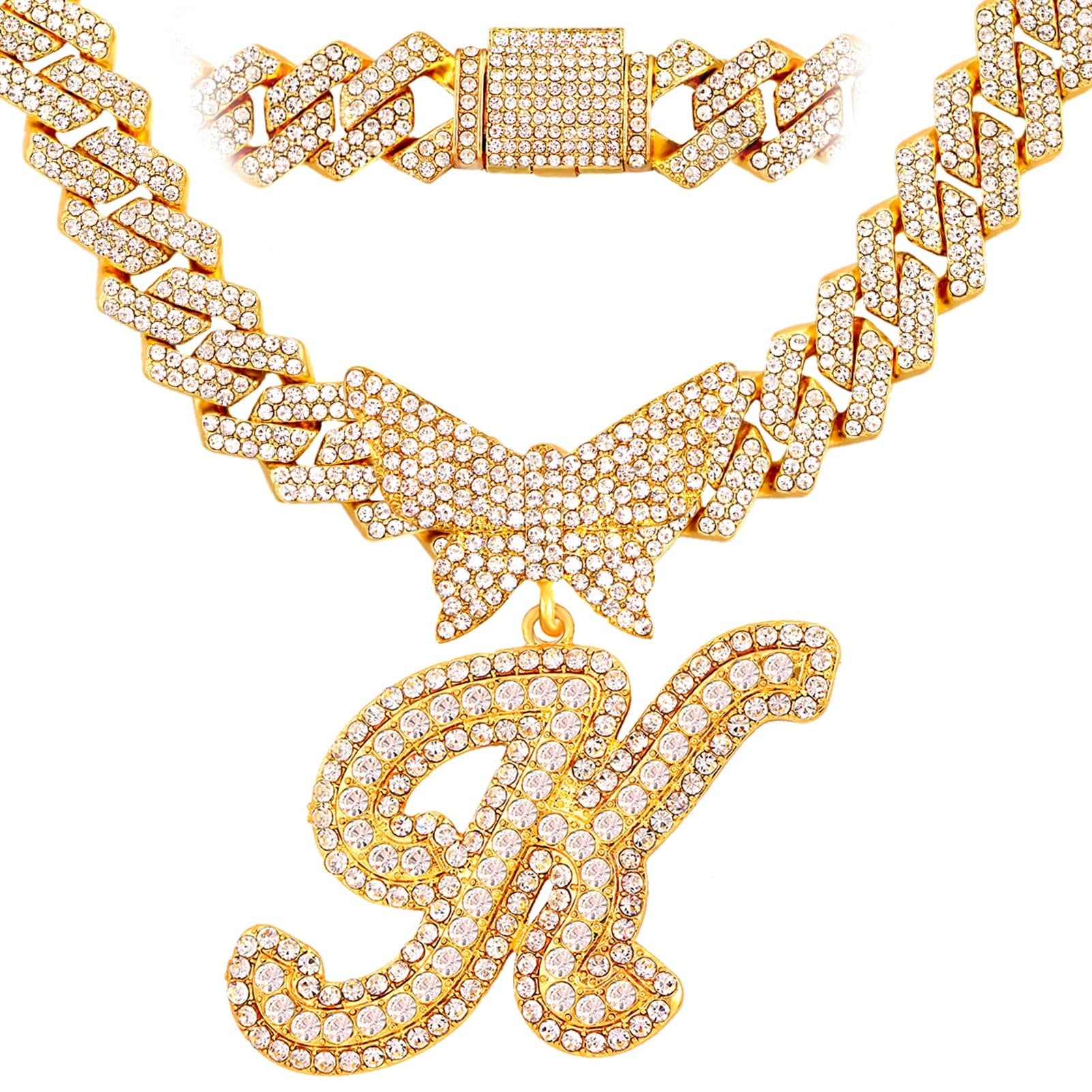 VVS Jewelry hip hop jewelry K / Gold Bling Butterfly Letter Cuban Link Chain