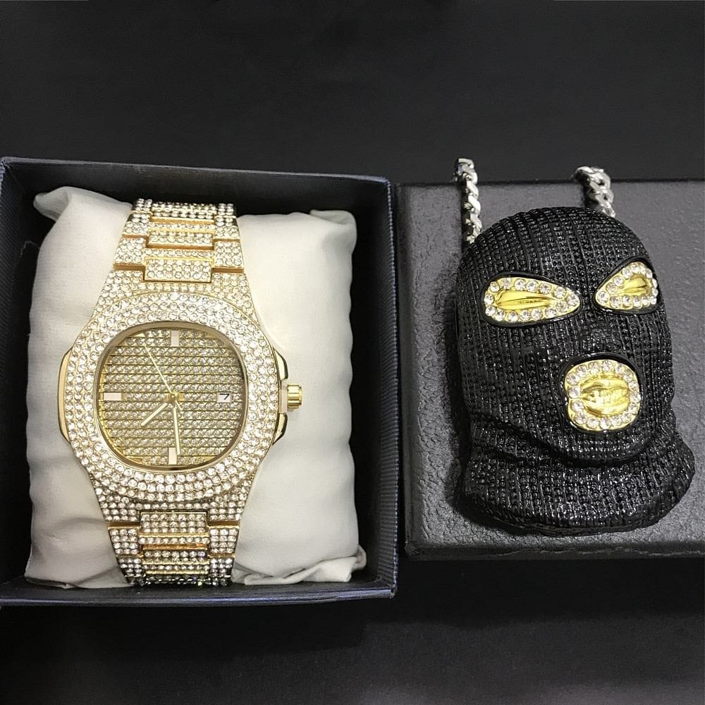 VVS Jewelry hip hop jewelry Mask Off Pendant Chain with Watch Bundle