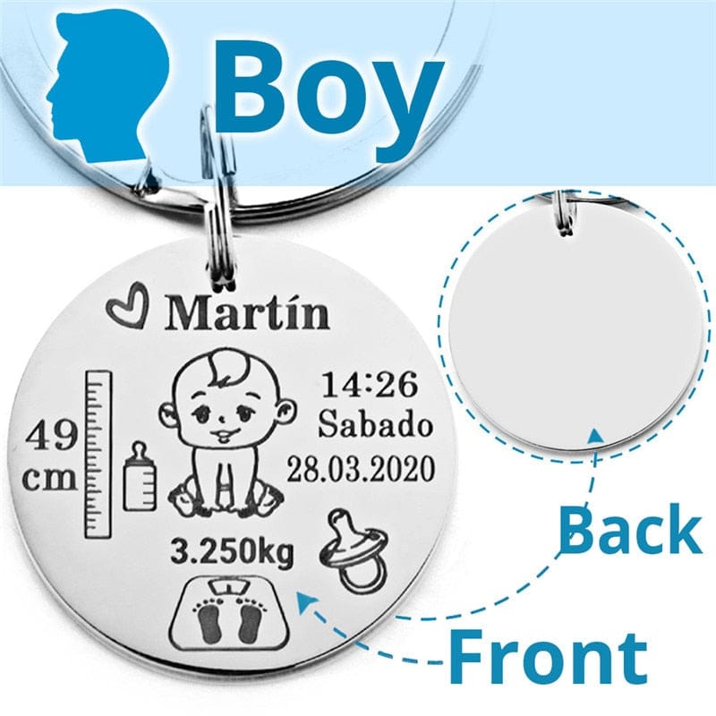 VVS Jewelry hip hop jewelry One Side Boy Custom Newborn Baby Engraved Name Keychain