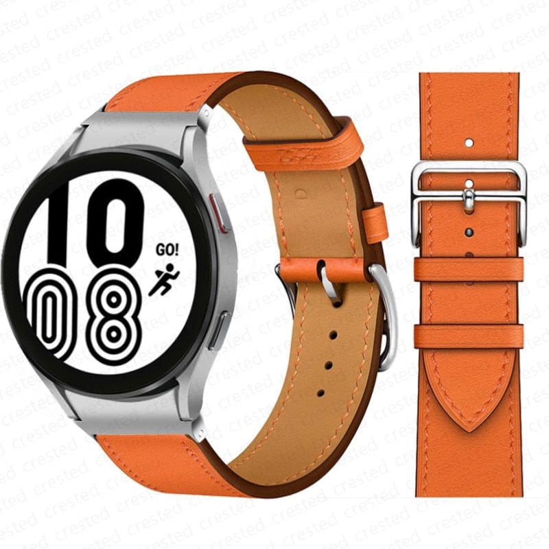 VVS Jewelry hip hop jewelry Orange-Silver / galaxy watch 5-5 pro Two-Tone Leather Watch Strap for Smart Watches