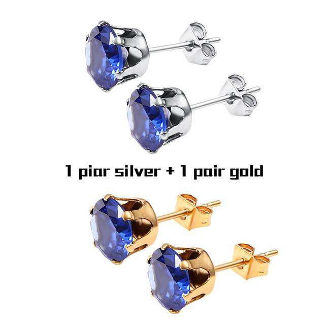 VVS Jewelry hip hop jewelry Pair Silver and Gold 1 Small Iced Crystal Stainless Steel Stud Earrings
