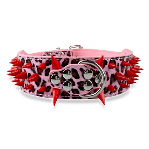 VVS Jewelry hip hop jewelry Pink Red Spike / 20 inch Adjustable Spiked Studded Dog Collar