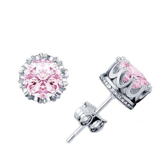 VVS Jewelry hip hop jewelry Pink/Silver Crown Royal Crystal Ice Stud Earrings