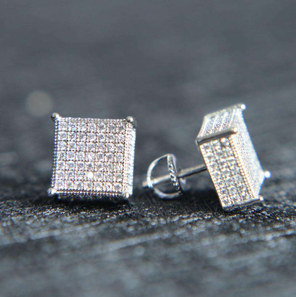VVS Jewelry hip hop jewelry Platinum Plated Square Bling Gold/Silver/Rosegold Stud Earrings