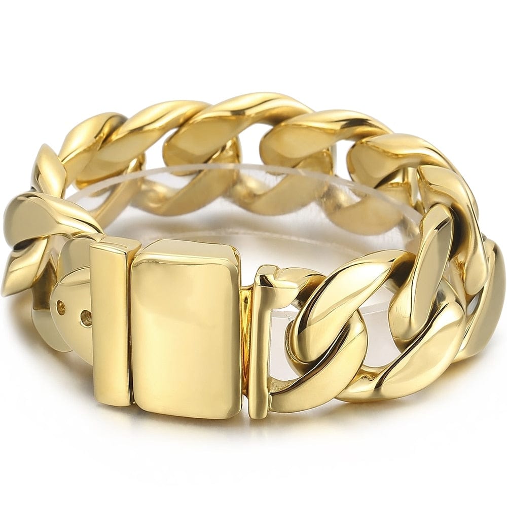 VVS Jewelry hip hop jewelry Polished Gold / 7 Inches 25mm Chunky Stainless Steel Miami Cuban Bracelet