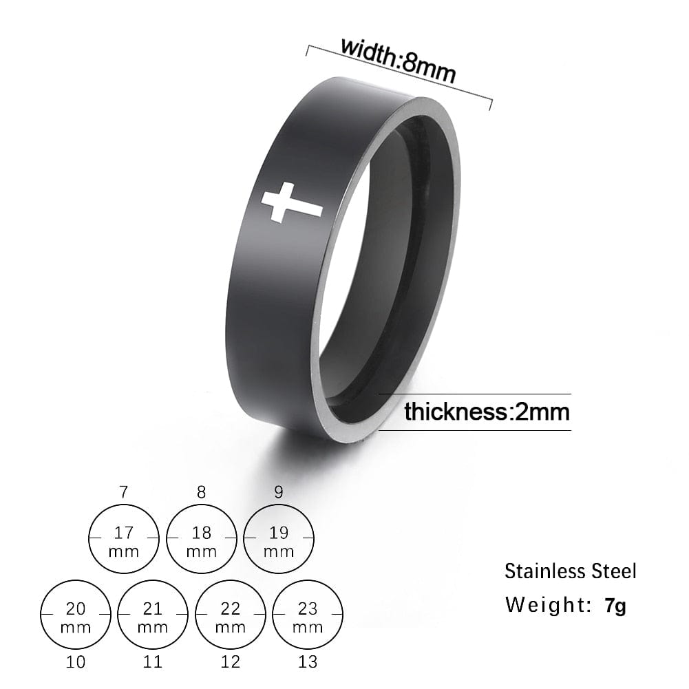 VVS Jewelry hip hop jewelry ring 8 / Black 8mm Stainless Steel Cross Ring