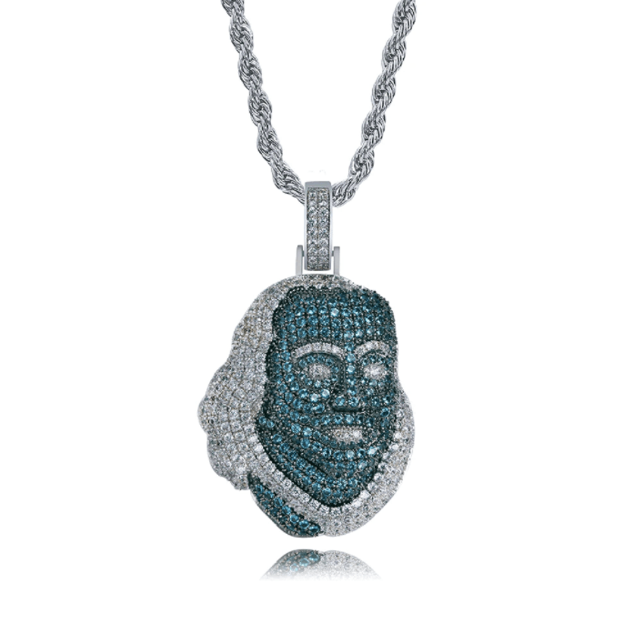 VVS Jewelry hip hop jewelry Rope chain / 18inch Icy Da Blue Face Benjamin Pendant Chain
