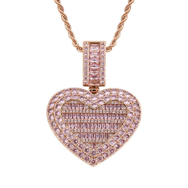 VVS Jewelry hip hop jewelry Rose Gold / rope chain / 18inch VVS Jewelry Custom Heart Locket Photo Chain