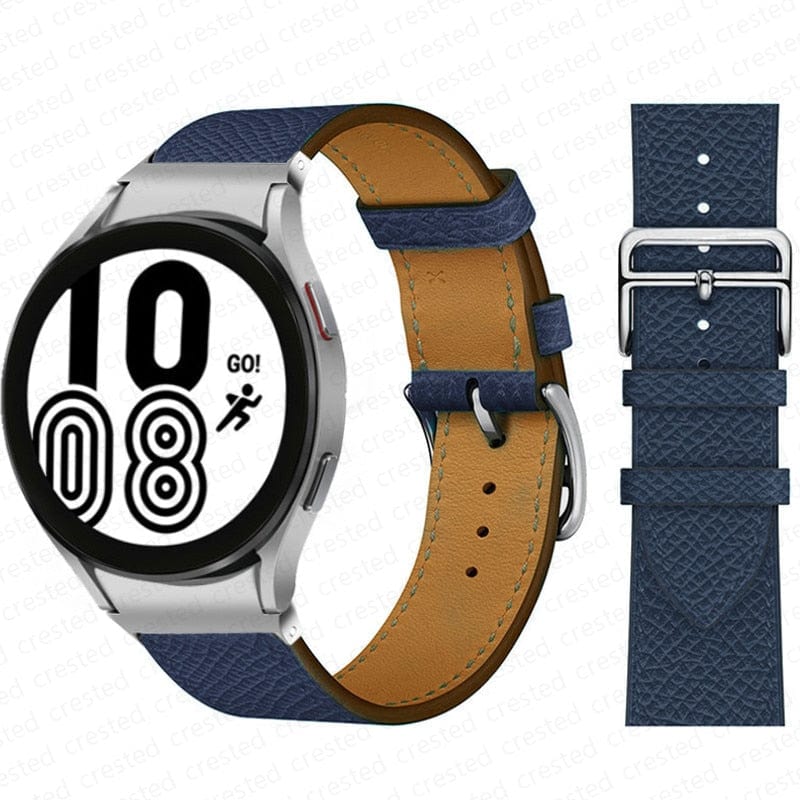 VVS Jewelry hip hop jewelry Royal Blue-Silver / galaxy watch 5-5 pro Two-Tone Leather Watch Strap for Smart Watches