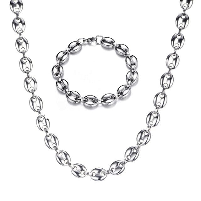 VVS Jewelry hip hop jewelry Silver (1set) Gold/Silver Coffee Bean link chain + FREE Bracelet Bundle