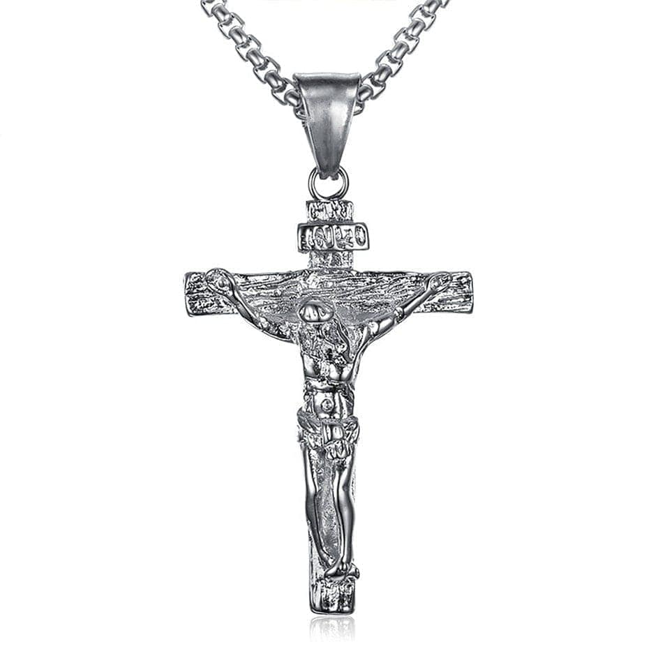 VVS Jewelry hip hop jewelry Silver / 30 Inches Stainless Steel INRI Crucifix Pendant Chain