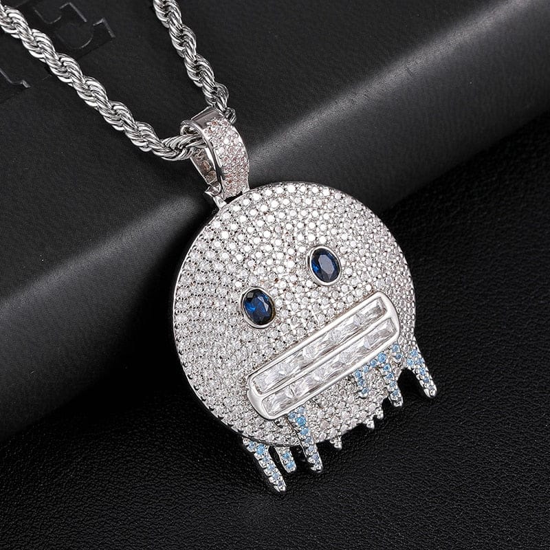 VVS Jewelry hip hop jewelry Silver / 4mm Rope Chain / 22 Inch Frozen Emoji Pendant Necklace
