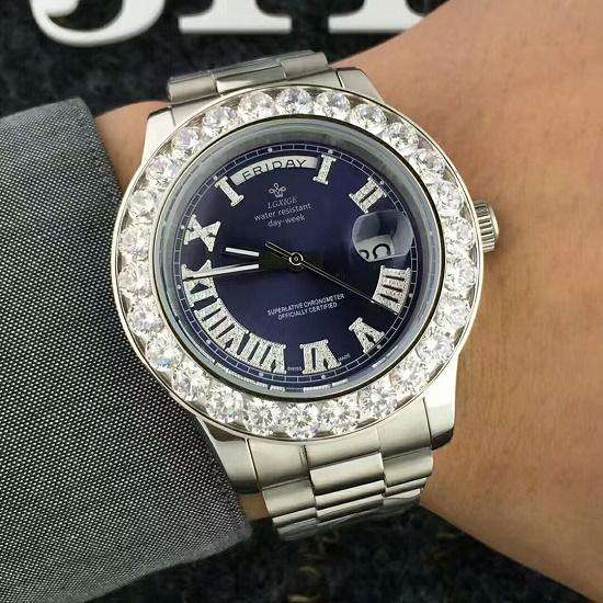 VVS Jewelry hip hop jewelry silver blue Iced Presidential Watch