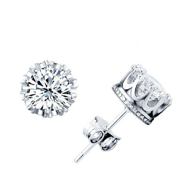 VVS Jewelry hip hop jewelry Silver Crown Royal Crystal Ice Stud Earrings