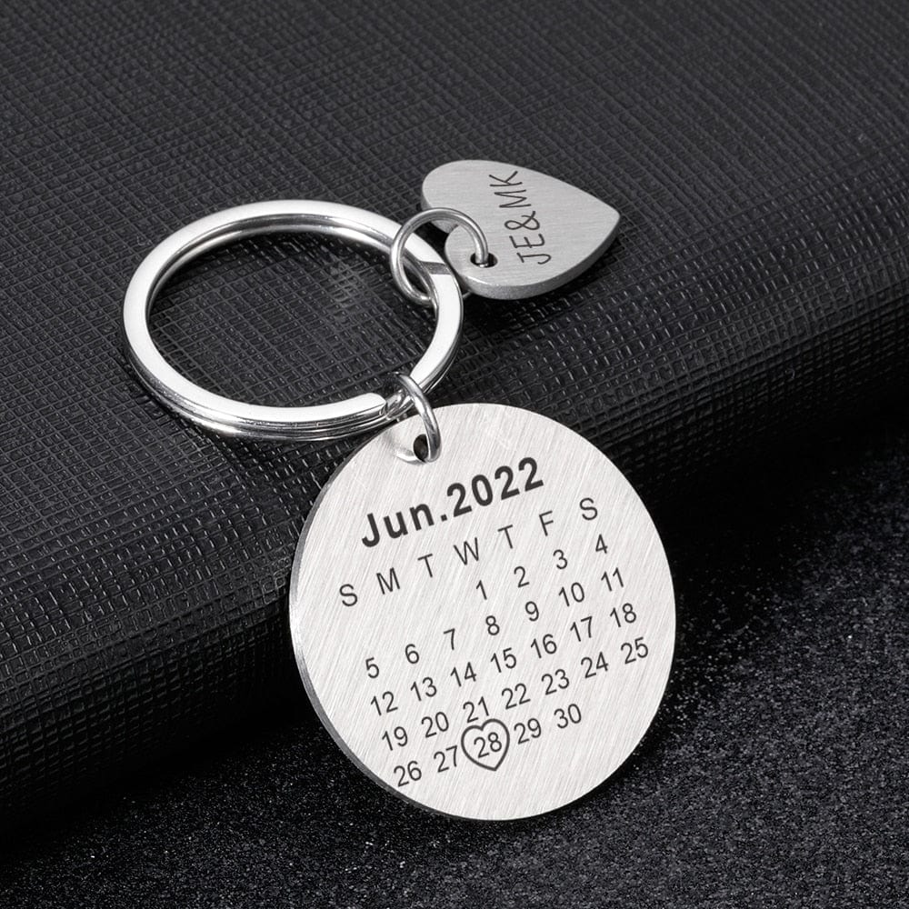 VVS Jewelry hip hop jewelry Silver Custom Name and Photo Couple Keychain with Calendar Date