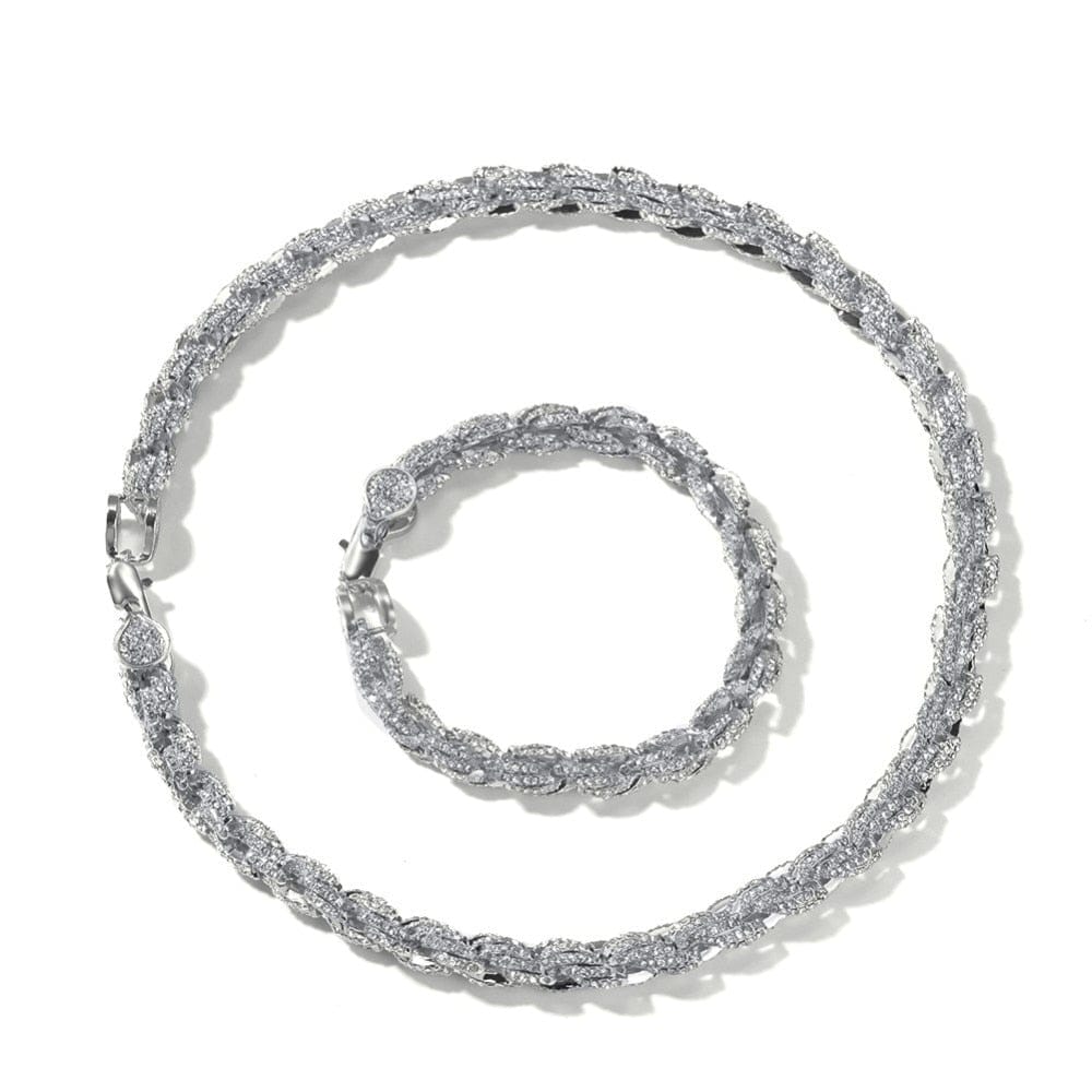 VVS Jewelry hip hop jewelry silver set / 22inch / 7inch 9mm Iced Out Thick Rope Chain and Bracelet Bundle