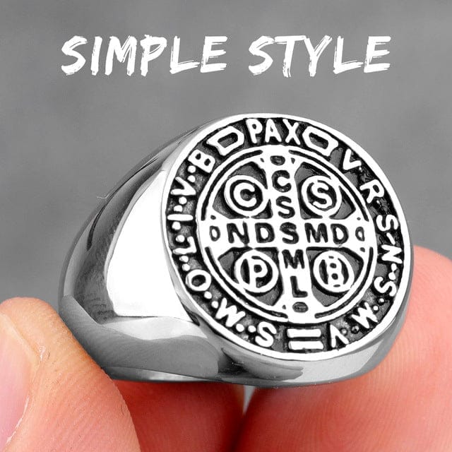 VVS Jewelry hip hop jewelry Silver Simple / 10 Saint Benedict Cspb Cross Ring