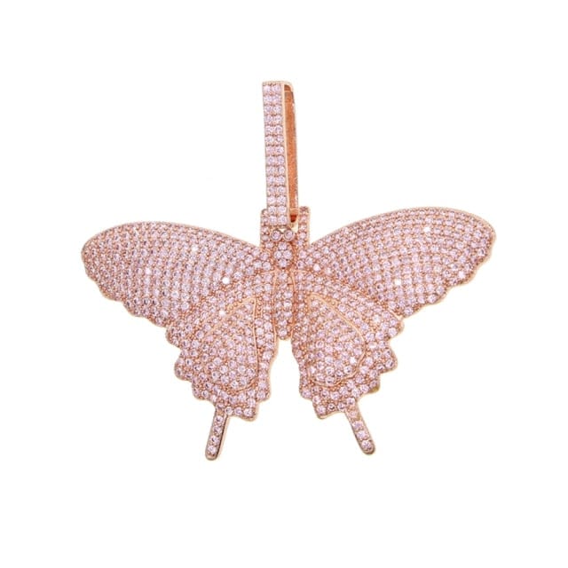 VVS Jewelry hip hop jewelry Tennis Chain 18 Inches / Rose Gold Pink Fully Iced Butterfly Pendant Tennis Chain