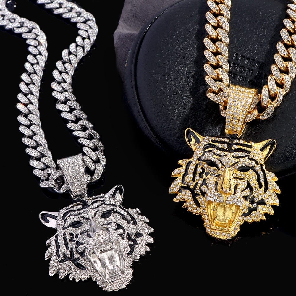 VVS Jewelry hip hop jewelry Tiger Bling Tiger Pendant Cuban Chain Necklace