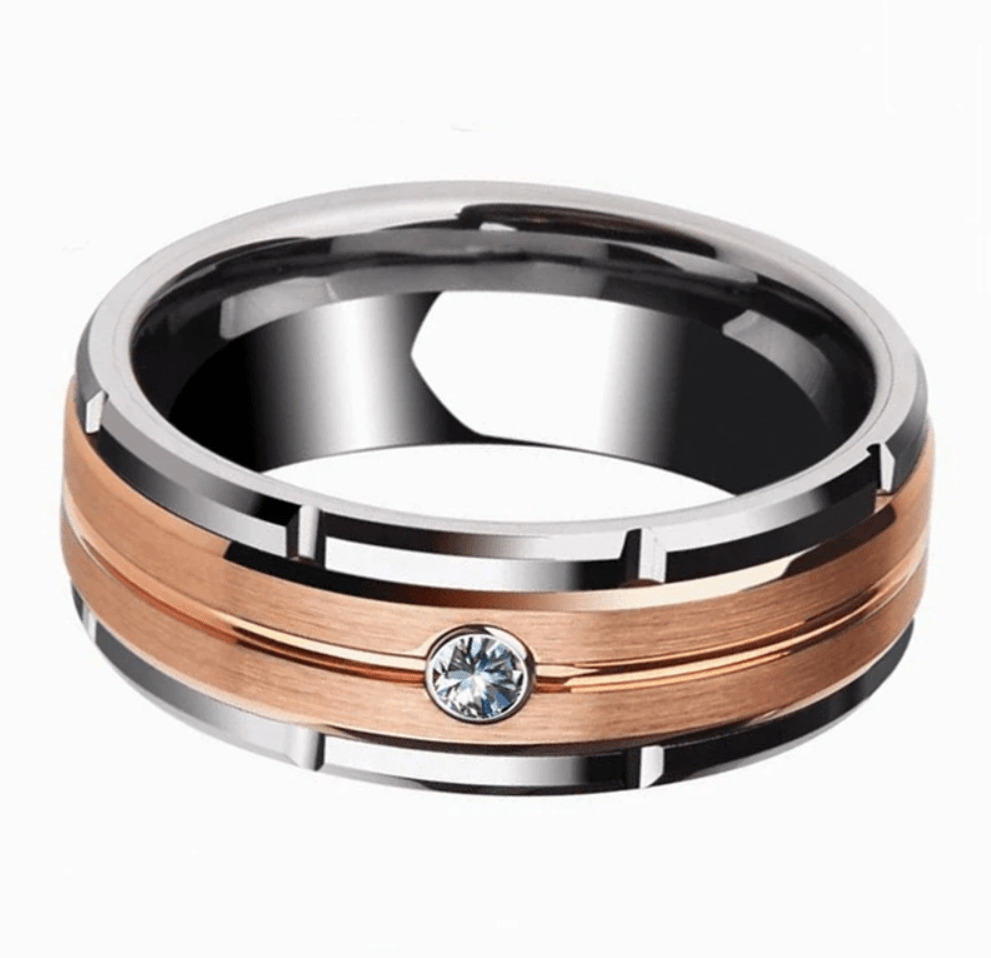 VVS Jewelry hip hop jewelry Tungsten Carbide Ring 8MM Rose Gold and Silver Wedding Band