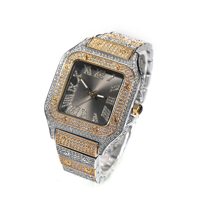 VVS Jewelry hip hop jewelry two-tone Black Iced Square Roman Watch