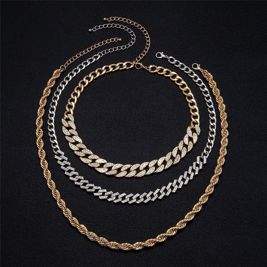 VVS Jewelry hip hop jewelry VVS Jewelry Choker Cuban + Rope Chain Layered bundle