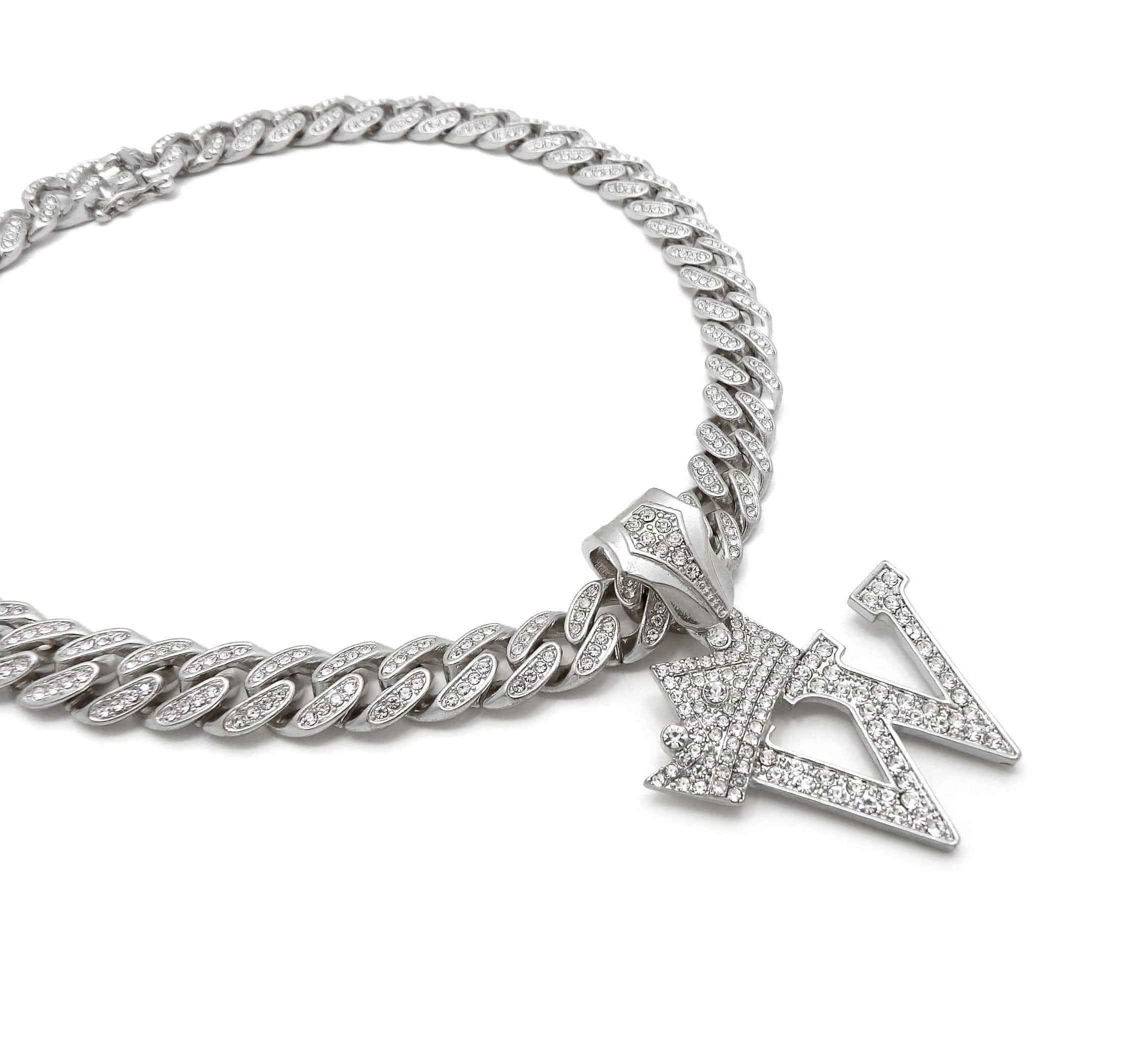 VVS Jewelry hip hop jewelry VVS Jewelry Crowned Initial Cuban Pendant Chain
