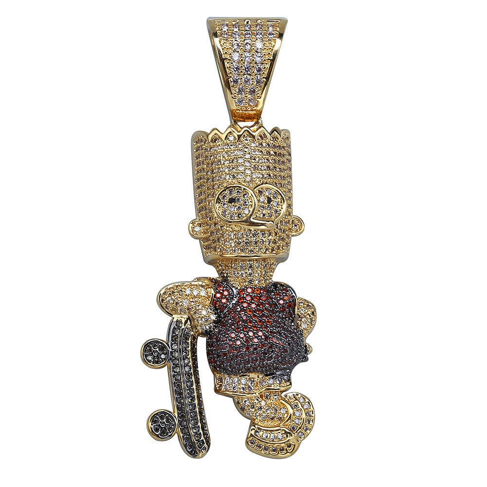 VVS Jewelry hip hop jewelry VVS Jewelry Iced Out Bart Simpson Skateboard Pendant Chain