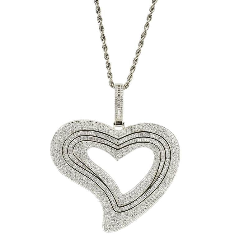 VVS Jewelry hip hop jewelry VVS Jewelry Iced Out Big Hollow Baguette Heart Pendant Chain