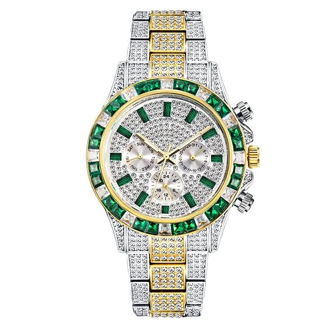 VVS Jewelry hip hop jewelry Watch GS Green VVS Jewelry Two-Tone Green Iced Out Watch