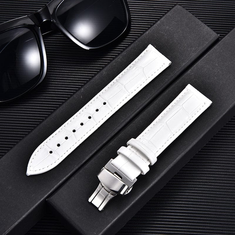 VVS Jewelry hip hop jewelry White-silver / 18mm Bamboo Pattern Leather Watch Strap